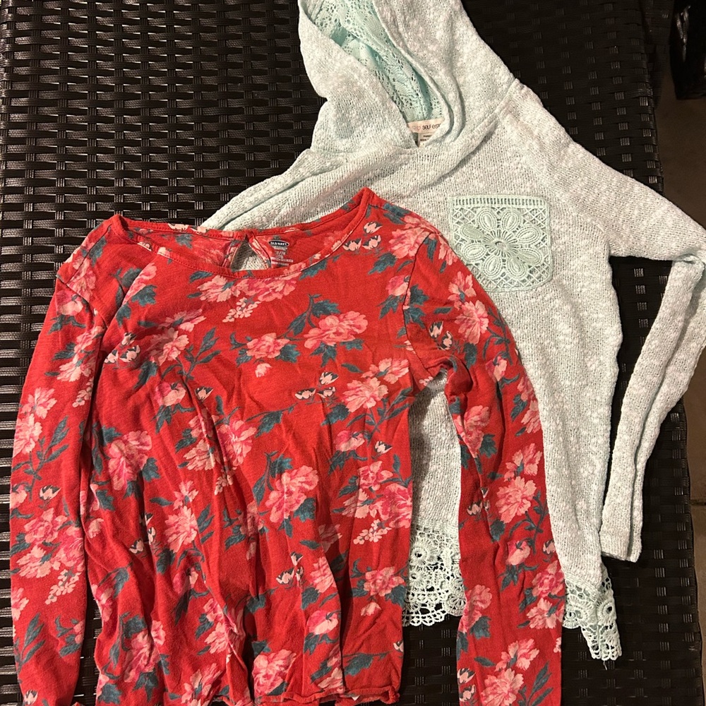 Girls large Floral Red Top and thin Light green lacy Hoodie